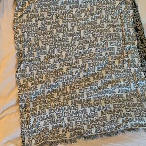Armani Exchange Black and White Text Scarf
